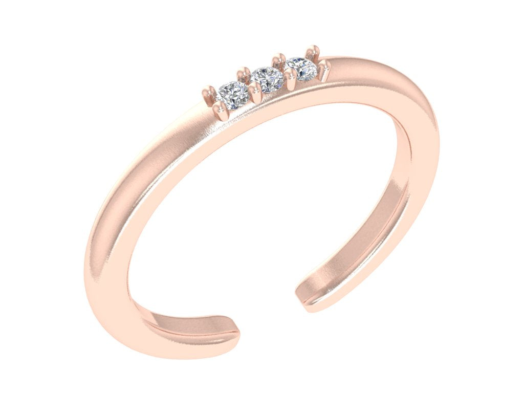 Luxury Sterling Silver Gold-Plated Triple Diamond Toe Ring