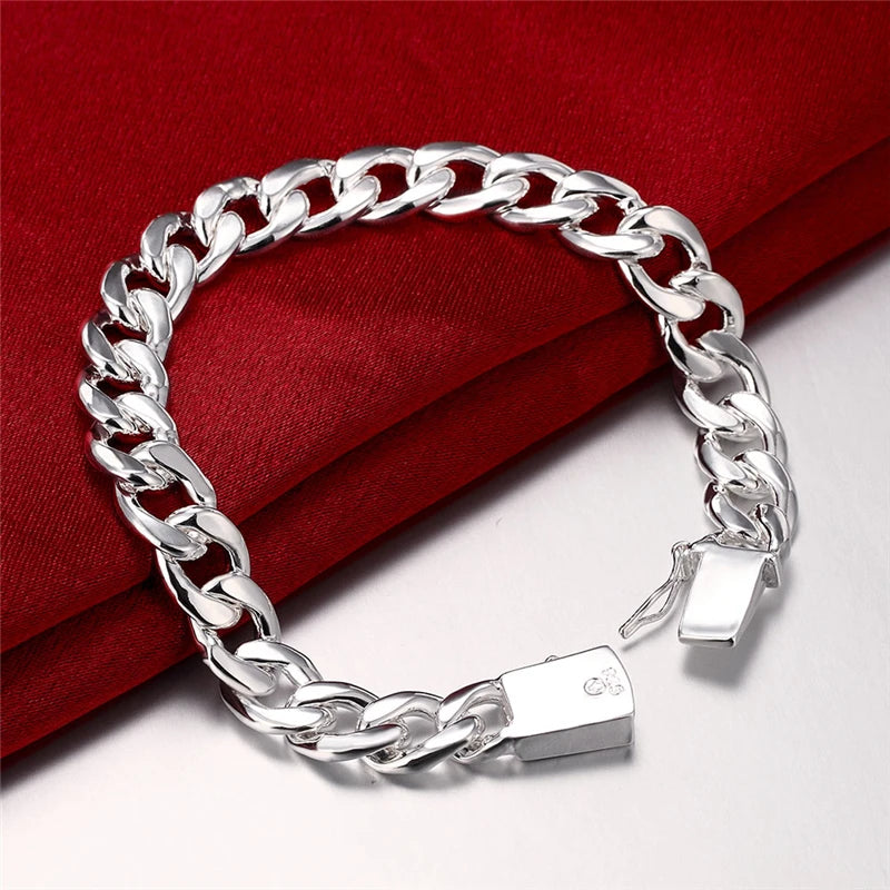 Cuban Link Sterling Silver Bracelet, Safety Box Clasp