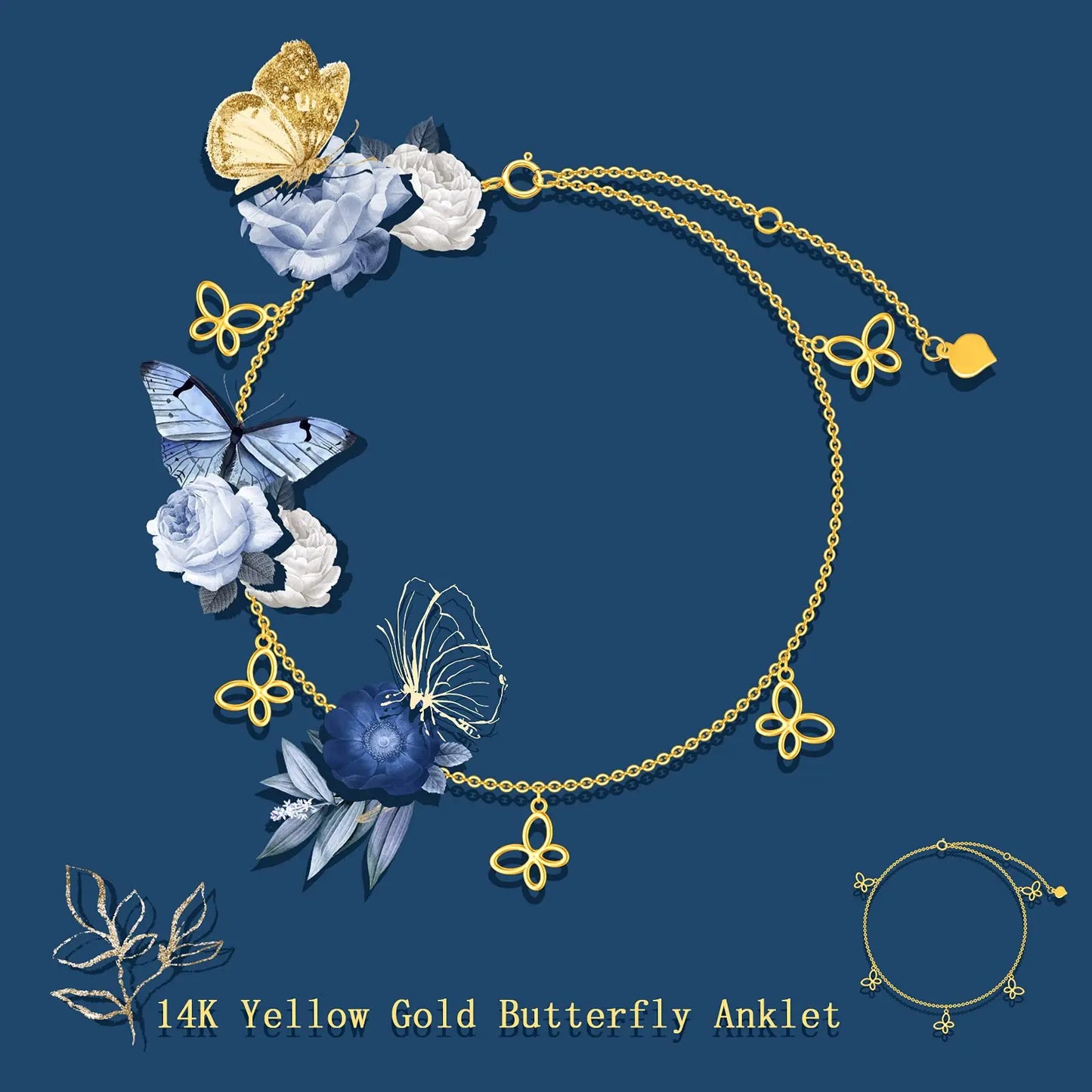 14K Yellow Gold Butterfly Anklet