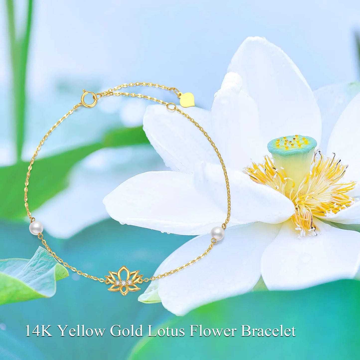 14K Yellow Gold Sun Lotus Pearl Bracelet