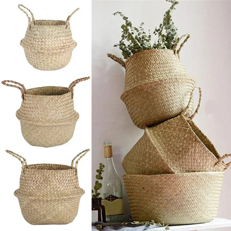 Seaweed Wicker Basket Rattan Hanging Flower Pot - Storage Basket