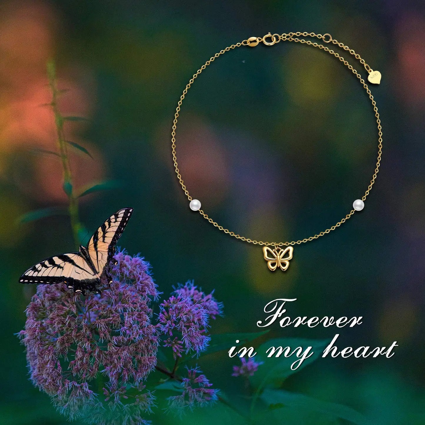14k Gold Butterfly & Pearl Anklet