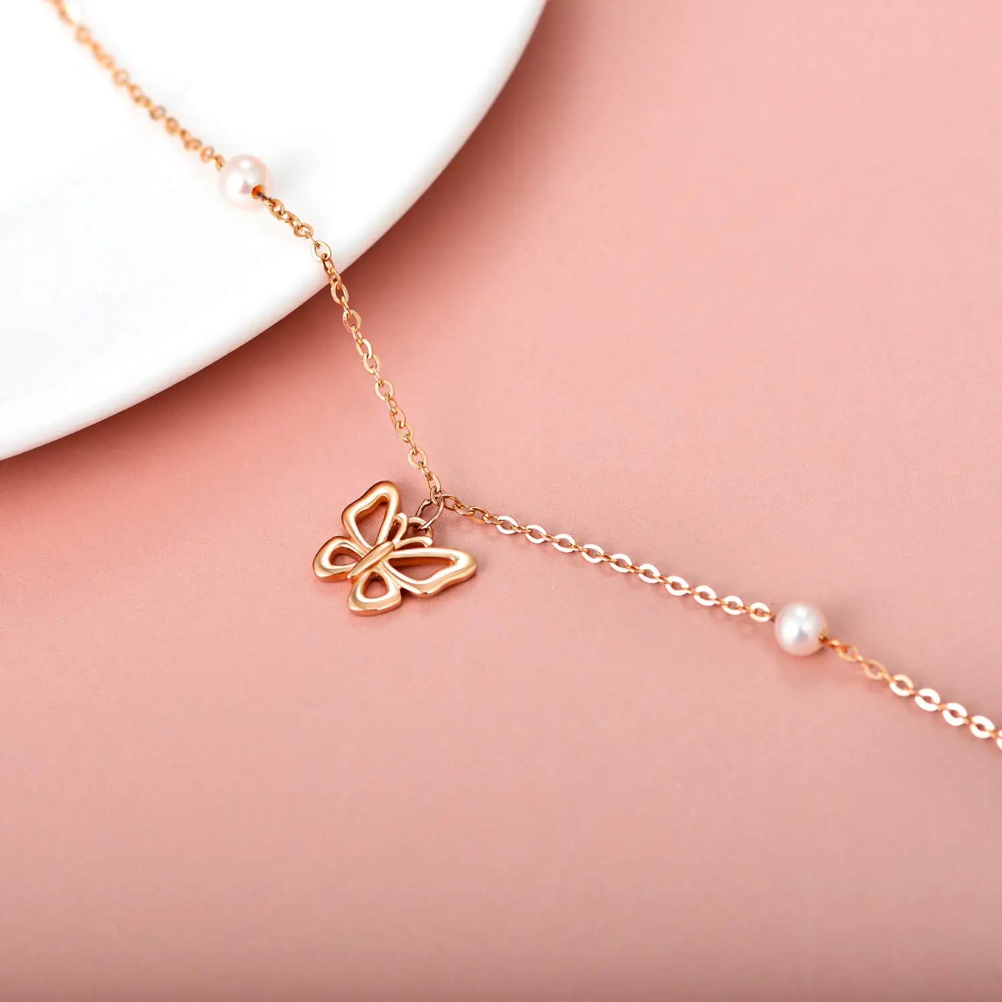 14k Gold Butterfly & Pearl Anklet