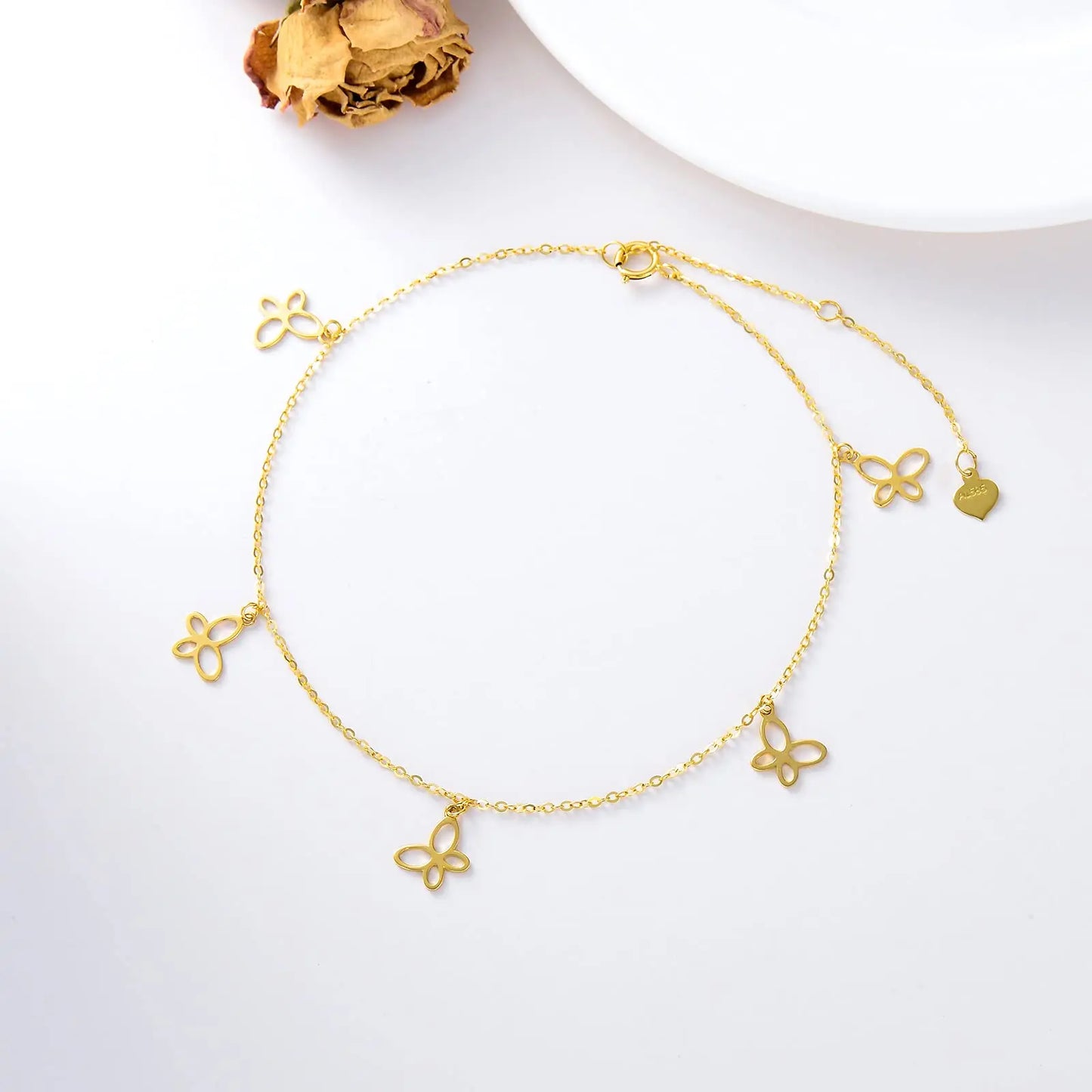 14K Yellow Gold Butterfly Anklet