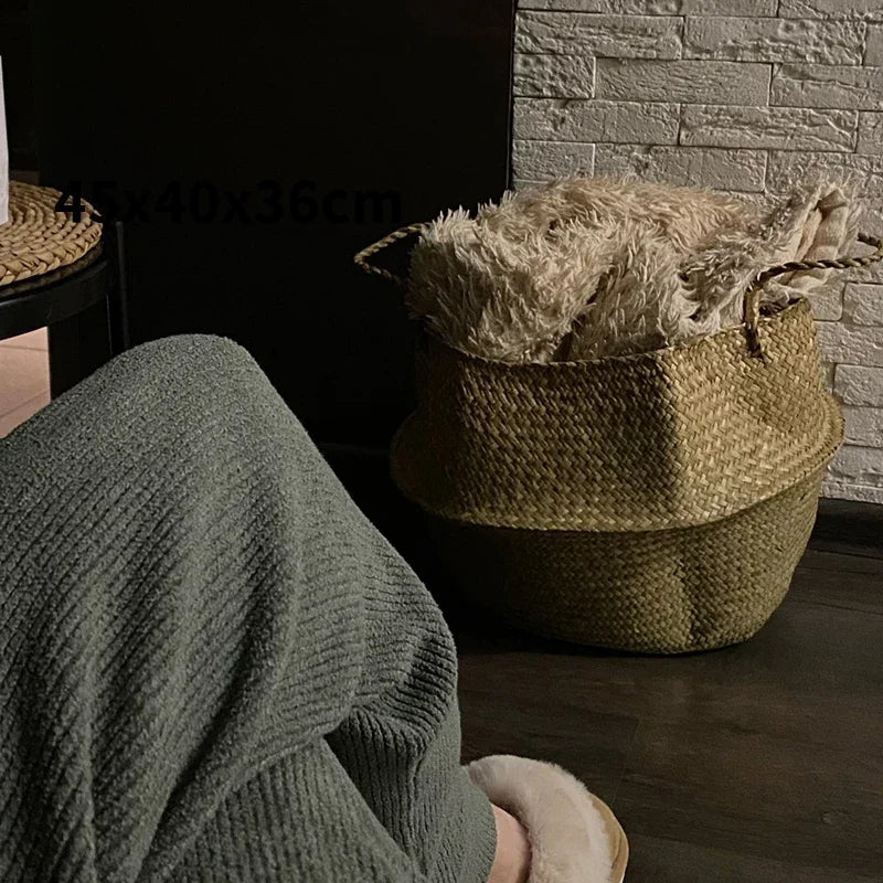 Seaweed Wicker Basket Rattan Hanging Flower Pot - Storage Basket