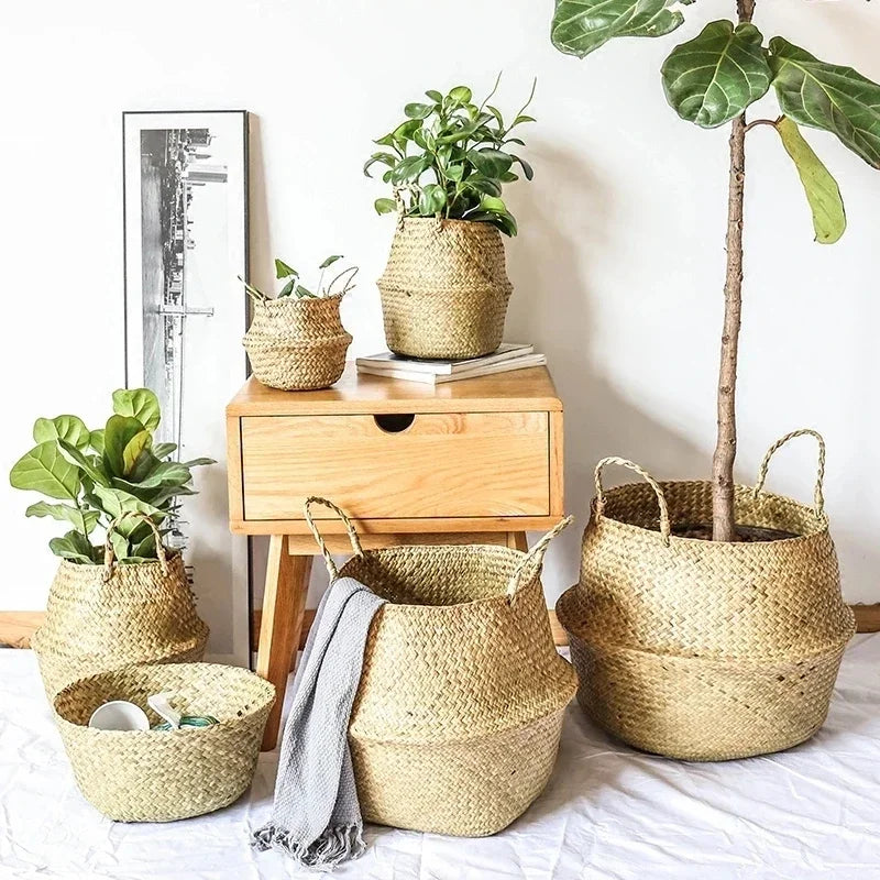 Seaweed Wicker Basket Rattan Hanging Flower Pot - Storage Basket