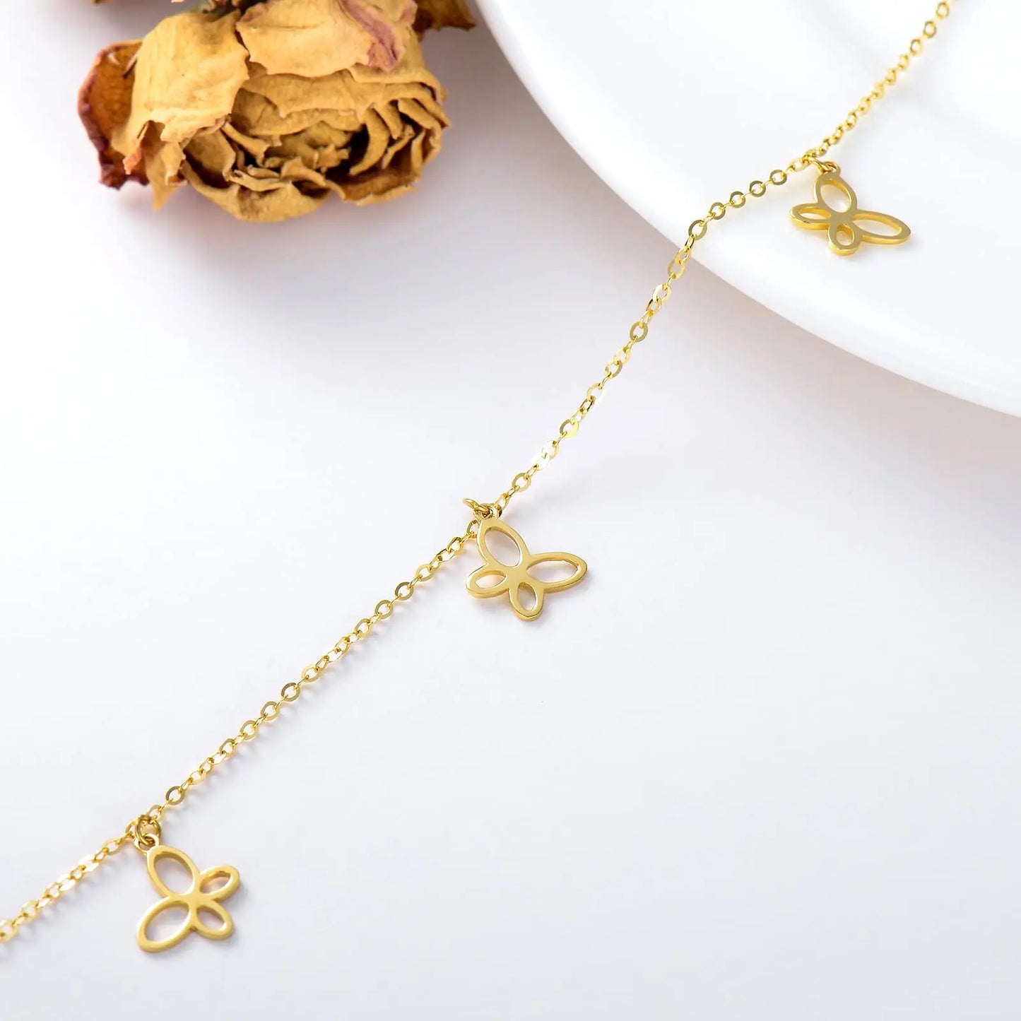 14K Yellow Gold Butterfly Anklet
