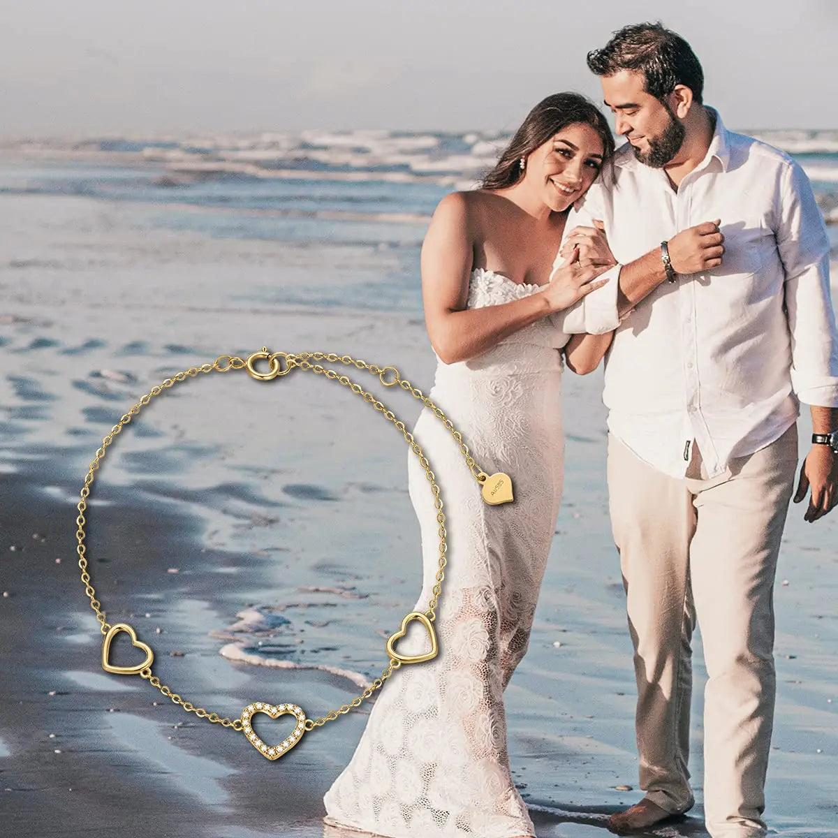 14k Gold Diamond Three Heart Anklet