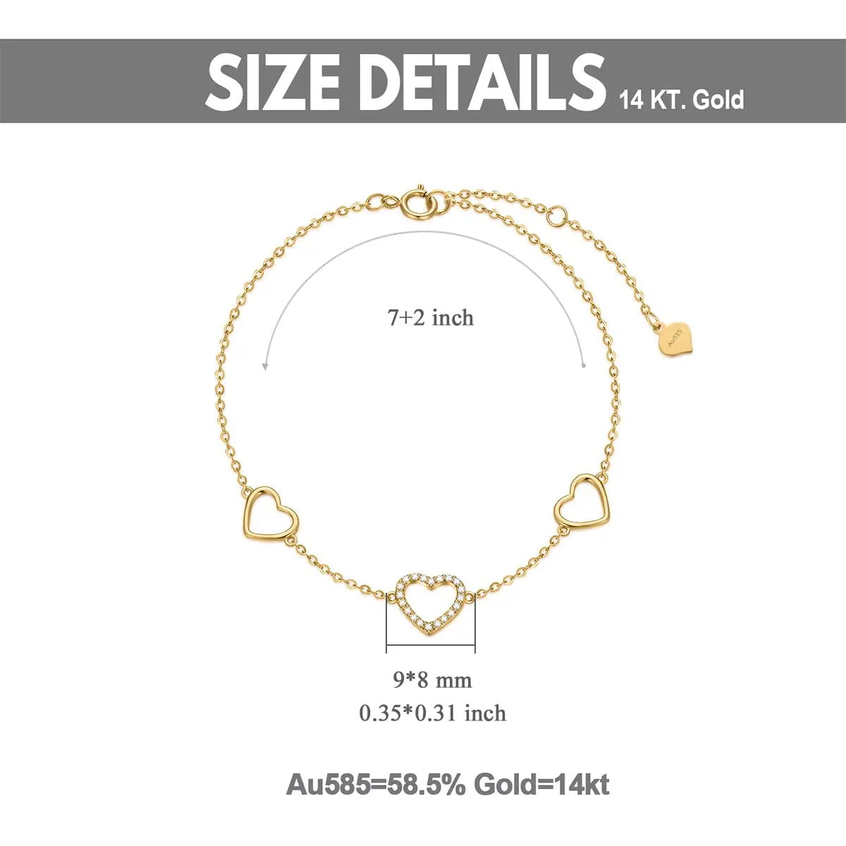 14k Gold Diamond Three Heart Anklet