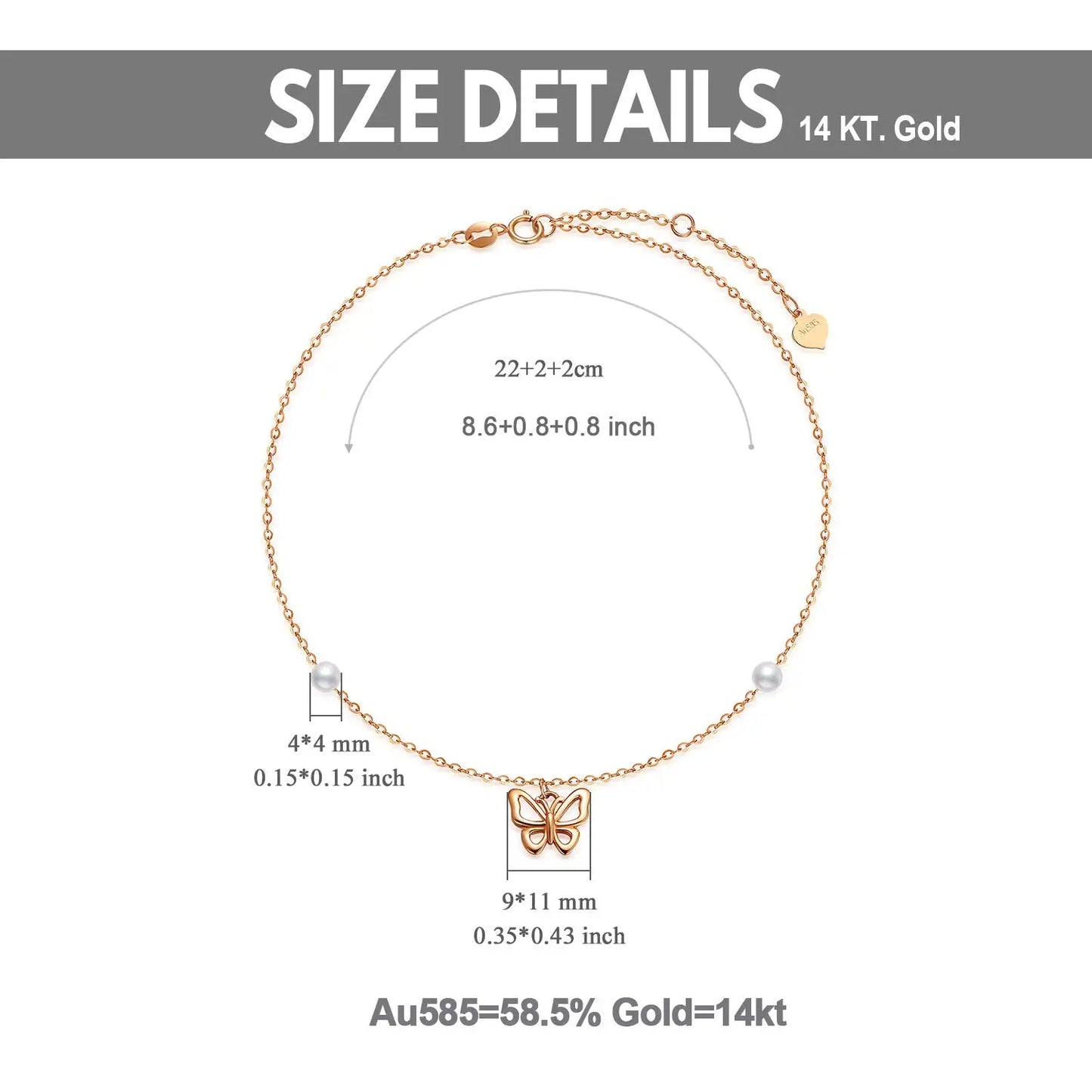 14k Gold Butterfly & Pearl Anklet