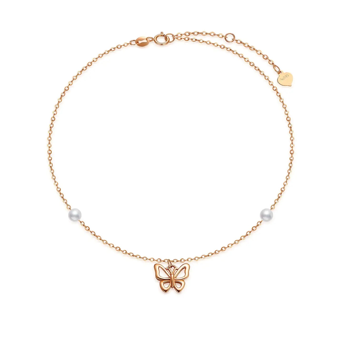 14k Gold Butterfly & Pearl Anklet